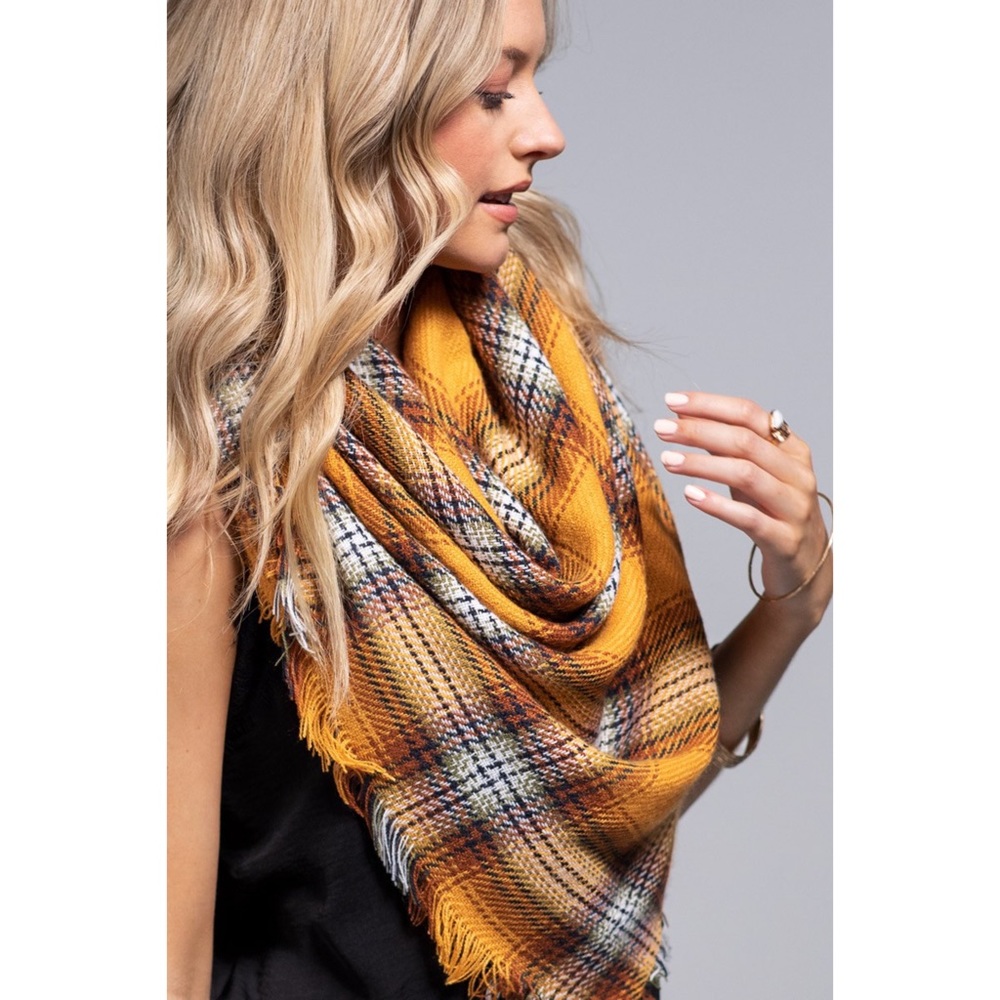 Golden Plaid Blanket Scarf